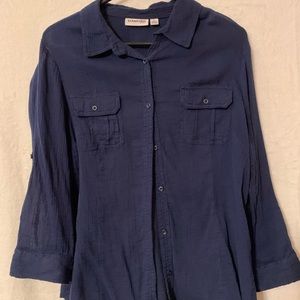 Navy gauze, button down shirt